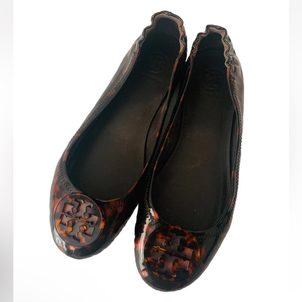 Tory Burch Patent Leather Tortoise Ballet Flats Women Size 8 Brown - Picture 4 of 10